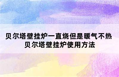 贝尔塔壁挂炉一直烧但是暖气不热 贝尔塔壁挂炉使用方法